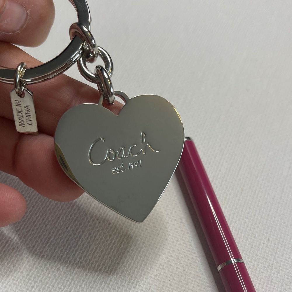 Coach Multicolor Striped Heart Key Ring - Silver Hardware - Picture 5 of 6